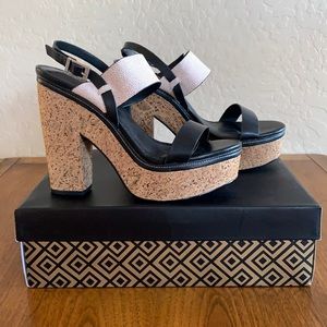 Black/White Cork Platform Sandals by Charles David